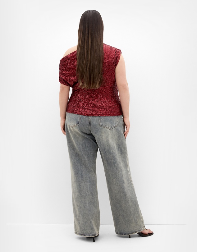 City Chic - Plus size Adorn Sequin Top - berry
