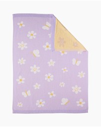 Living Textiles - Pram Knitted Blanket - Lilac Daisy Dreams