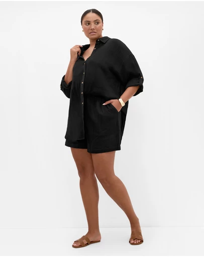 City Chic - Plus size Poolside Cover Up Shirt - black