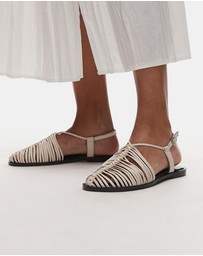 TOPSHOP - Aidan Leather Weave Tie Up Flat Shoes