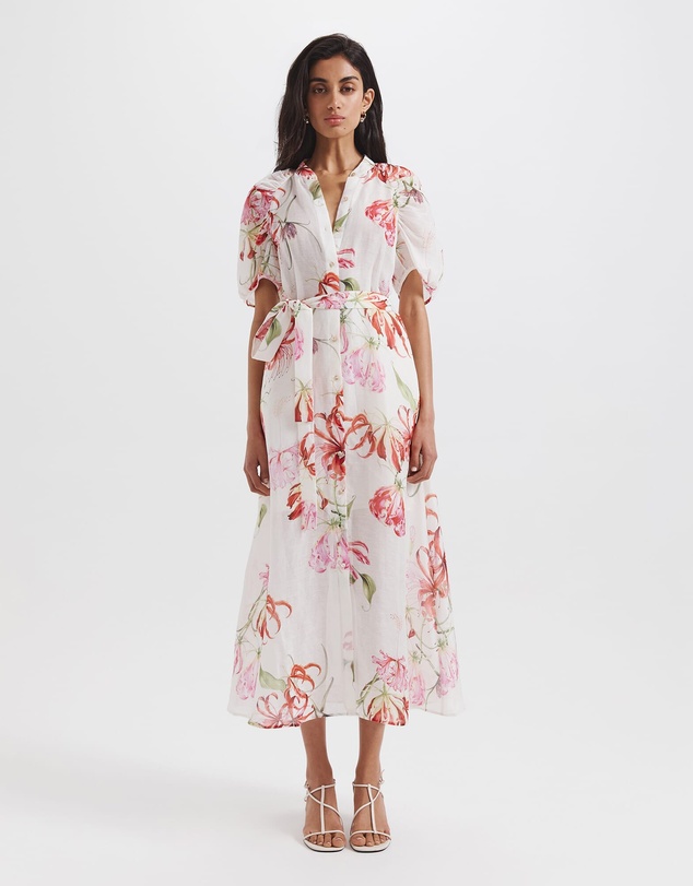 SABA - Mariposa Silk Linen Midi Dress
