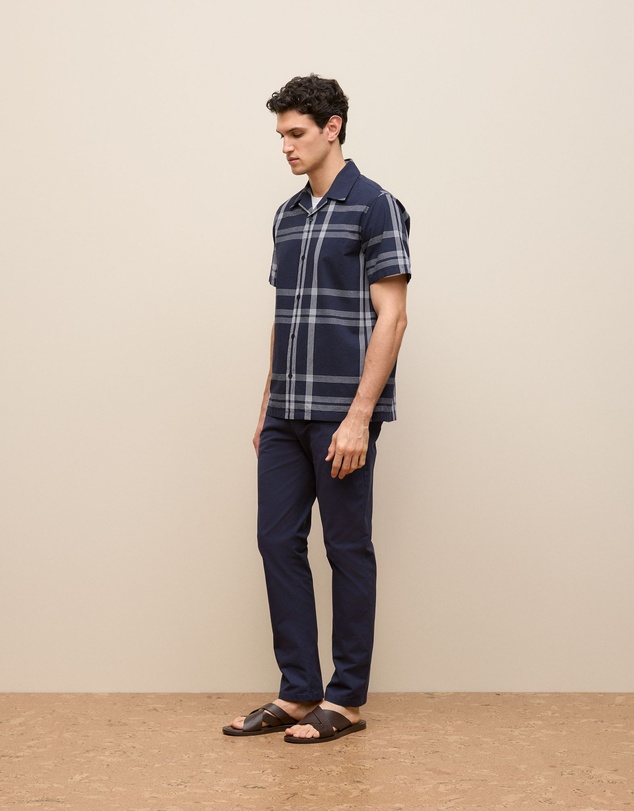 Trenery - Seersucker Check Camp Shirt in Navy