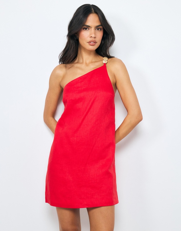 AERE - Gigi Beaded Linen Shift Mini Dress