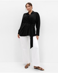 City Chic - Plus size Telia Side Tie Shirt - black