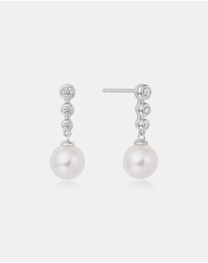 Ania Haie - Ania Haie Silver Tennis Beaded Stone Pearl Drop Stud Earrings