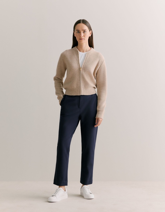 Trenery - Merino Double Knit Zip Bomber Cardigan in Oatmeal Marle