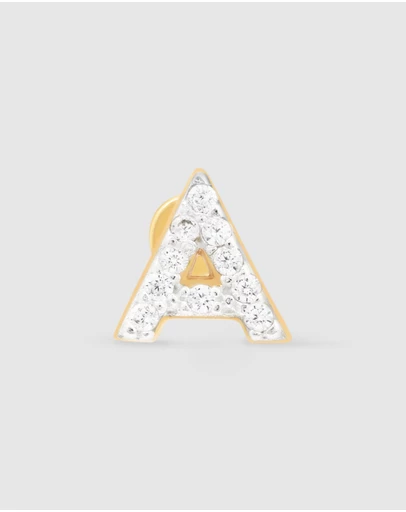 Wanderlust + Co - Alphabet Pave Gold Flat Back Earring - Letter A