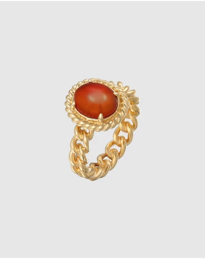 Elli Jewelry - Vintage Cornelian Ring in Gold-Plated 925 Silver