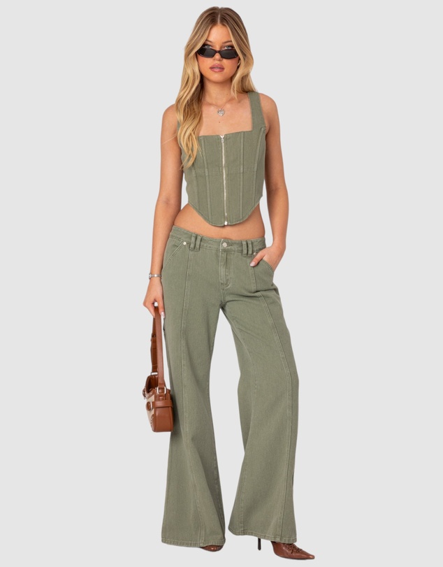 EDIKTED - Lottie Washed Denim Zip Corset
