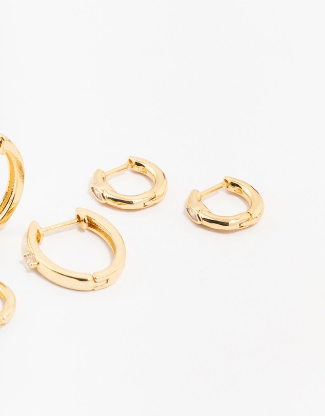 Lovisa - Gold Plated Brass Graduating Cubic ZIrconia Hoop Earrings