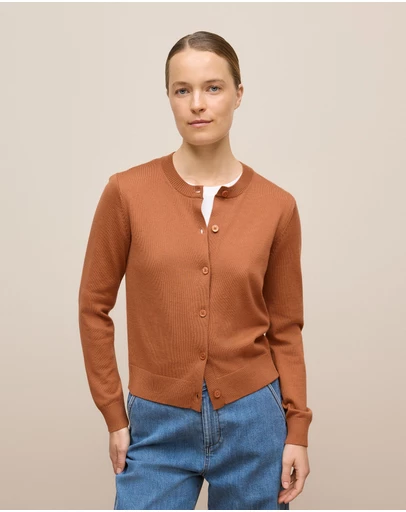 Trenery - Merino Classic Crew Cardigan in Sierra