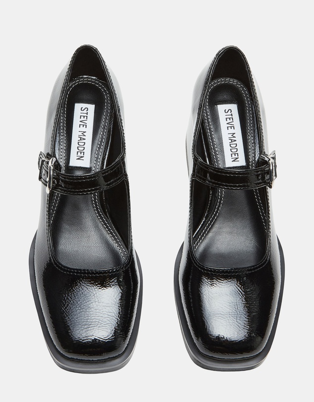 Steve Madden - Lisbon Black Crinkle Patent Mary Jane Loafers