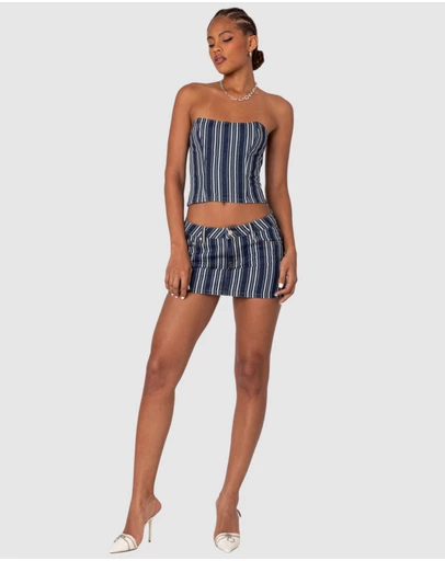 EDIKTED - Inez Striped Denim Mini Skirt