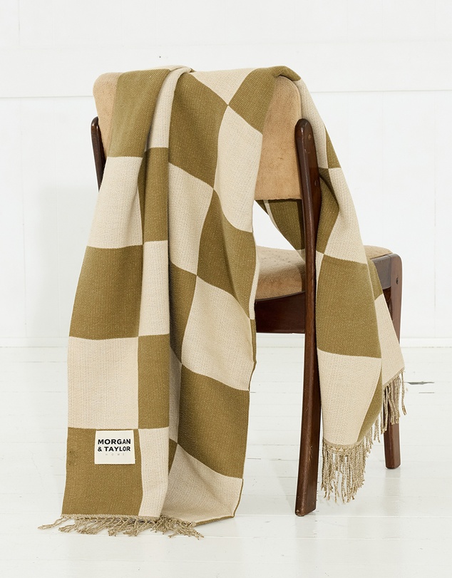 Morgan & Taylor - Checkmate Soft Touch Throw Blanket in Green and Beige Check