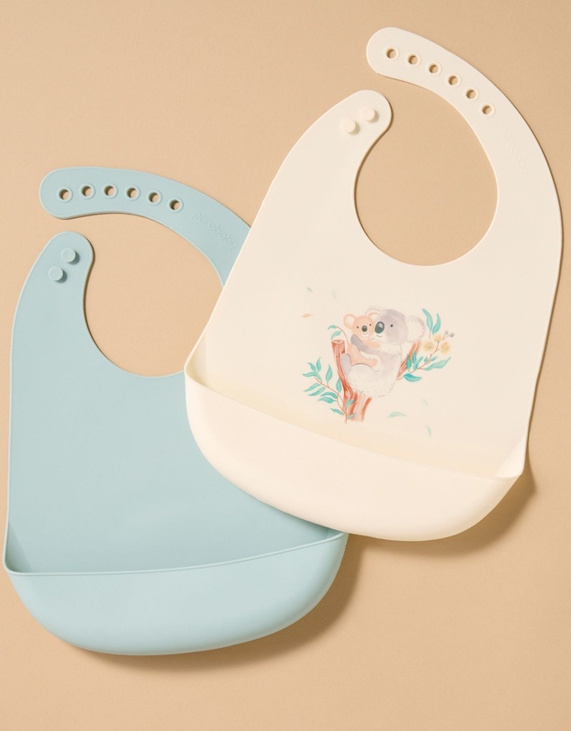 Purebaby - Silicone Feeding Bib 2 Pack- Babies