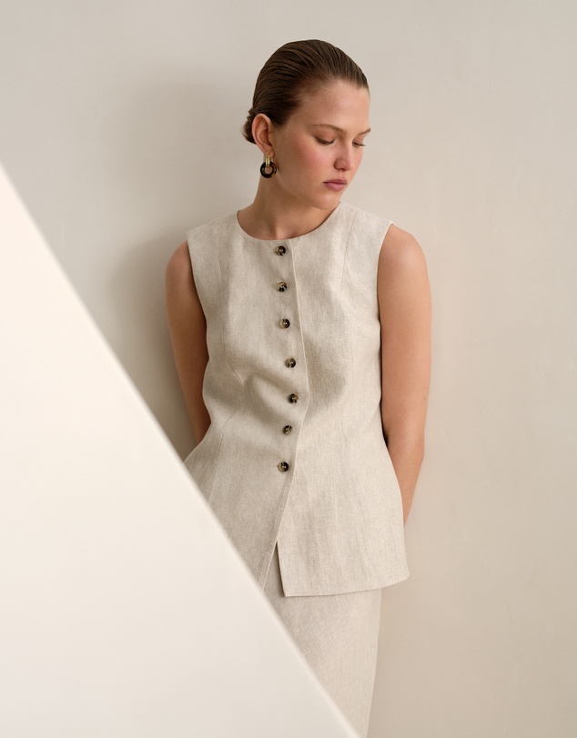 Trenery - Linen Tailored Vest in Flax