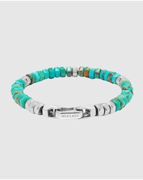 Nialaya Jewellery - Men's Hexagon Beaded Bracelet with Turquoise and Silver
