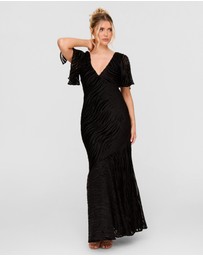 Six Stories - Animal Devore Flutter Sleeve Maxi Dress