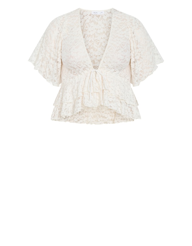 City Chic - Plus size Lily Lace Top - creme