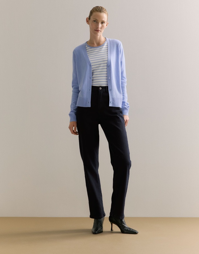 Trenery - Cotton Stripe 3/4 Sleeve T-shirt in Cornflower Blue