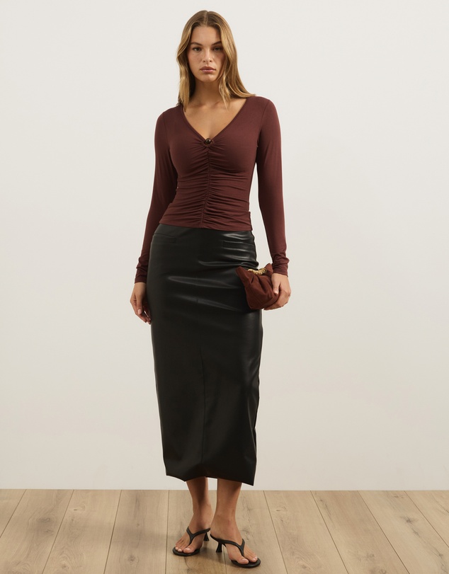 Atmos&Here - Sienna V-Neck Beaded Ruched Long Sleeve Top