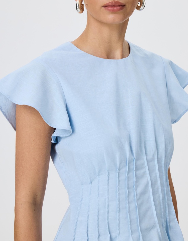 Tussah - Sabine Pintuck Cotton Linen Flutter Sleeve Top