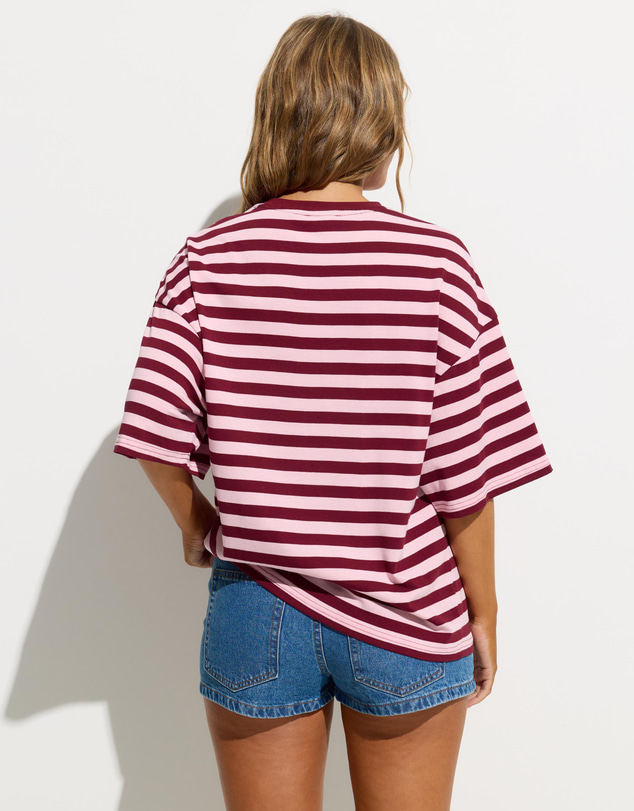 Dazie - Nostalgia Stripe Oversized Graphic Boyfriend Tee