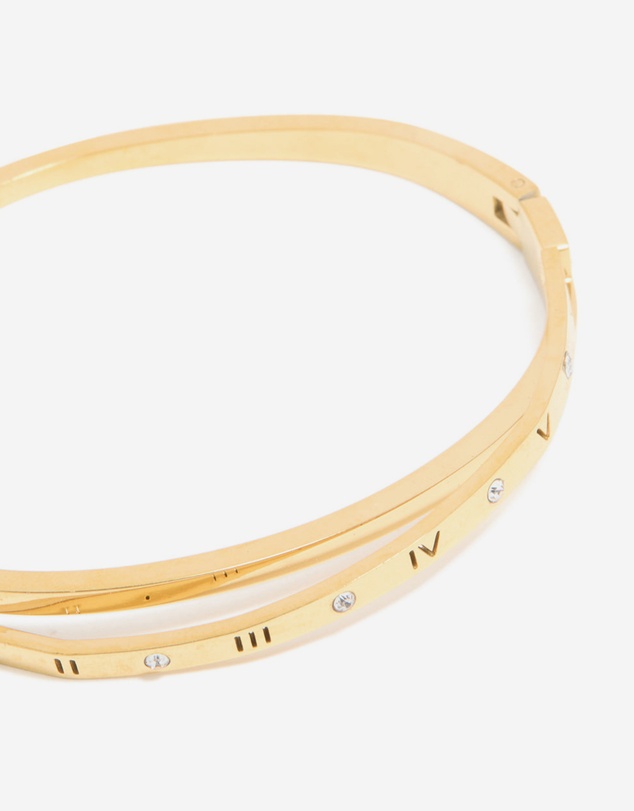 Lovisa - Waterproof Gold Plated Stainless Steel Diamante Roman Numeral Hinged Bangle