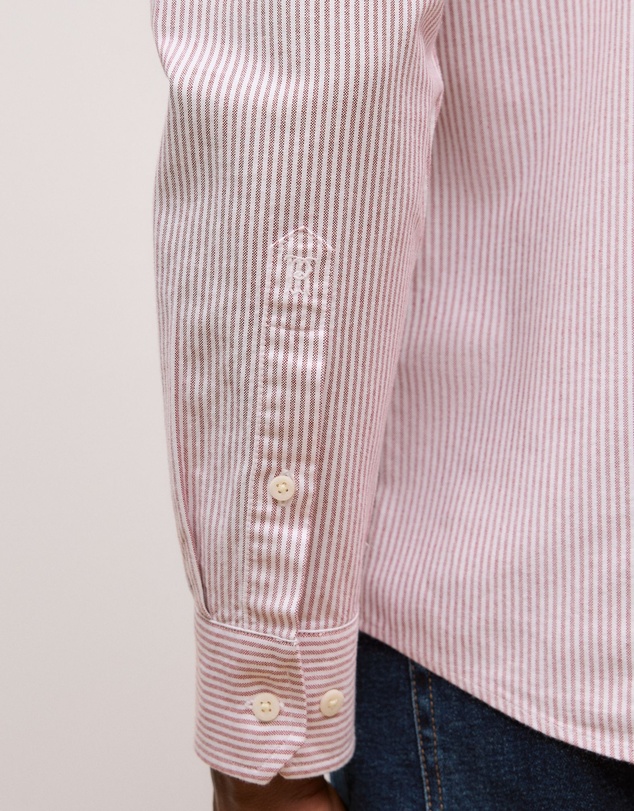 Trenery - Regular Fit Yarn Dyed Stripe Oxford Shirt in Auburn