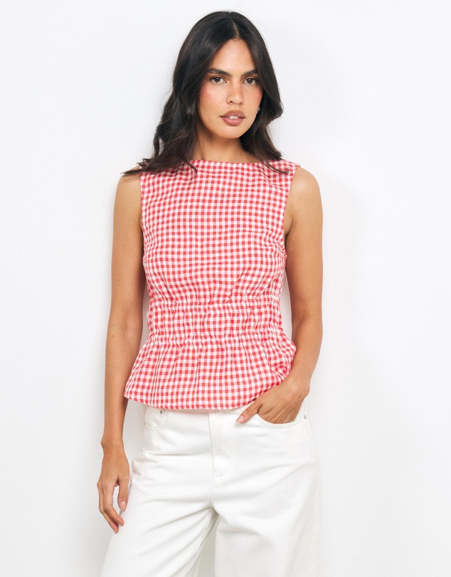 AERE - Romy Linen Gingham Top