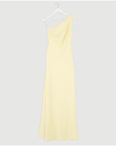 Revibe - Repaired CHANCERY Hallie Satin One Shoulder Drape Maxi Dress - AU 8