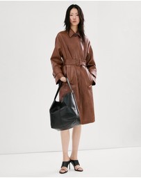M.N.G - Long Faux-Leather Trench Coat With Belt