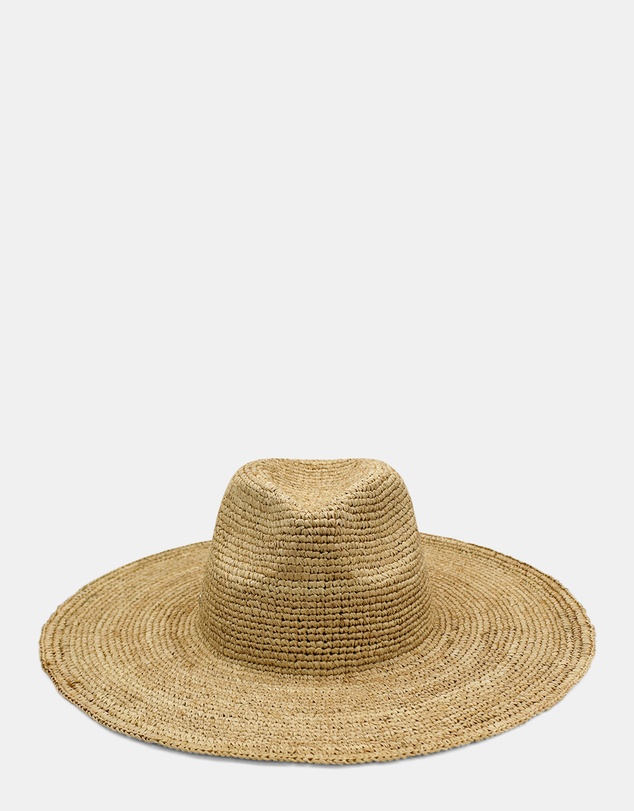 Morgan & Taylor - Arlo Crochet Raffia Wide-Brim Fedora in Natural Beige