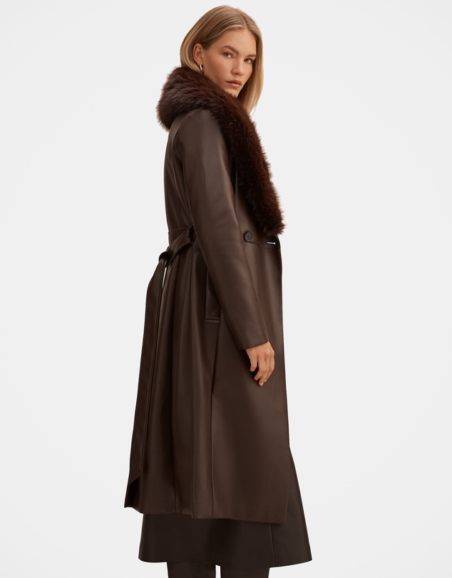 Forever New - Faith Faux Fur Collar Vegan Leather Trench Coat