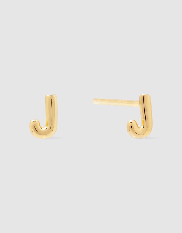 Wanderlust + Co - Alphabet Bubble Gold Stud Earrings - Letter J