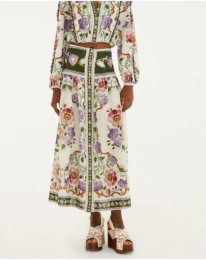Farm Rio - Rococo Flowers Cream Midi Skirt