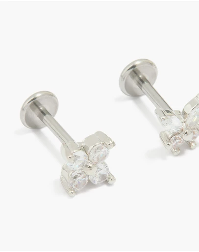 Lovisa - Surgical Steel Cubic Zirconia Floral Flat Back Studs 3-Pack