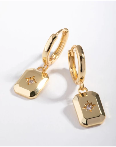 Lovisa - Gold Plated Diamante Rectangle Drop Earrings