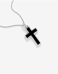 Michael Hill - Onyx Cross Pendant in Silver with 65cm Cable Chain