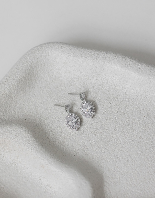The White Collection - Anna - Classic Art Deco Silver Bridal Earrings