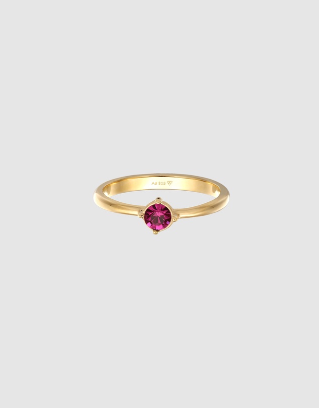 Elli Jewelry - Fuchsia Crystal Solitaire Ring in Gold-Plated 925 Silver