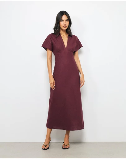 AERE - Evelina Linen Midi Dress