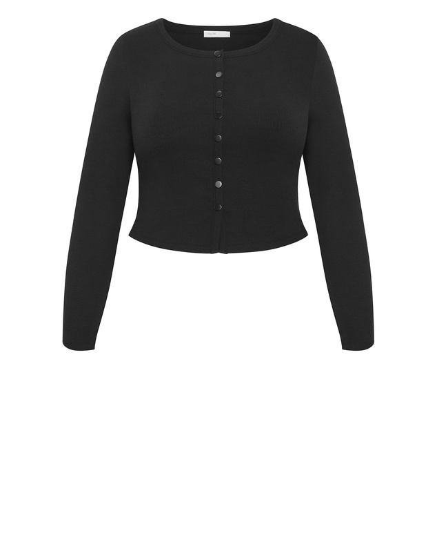 City Chic - Plus size Lily Micro Rib Top - black