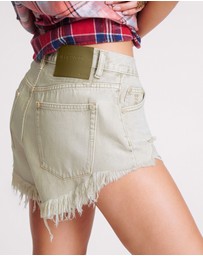 ONE TEASPOON - Antique White Outlaws Mid Waist Denim Shorts