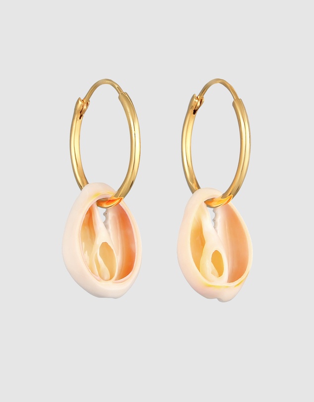 Elli Jewelry - Cowrie Shell Hoop Earrings in Gold-Plated 925 Silver