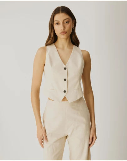 Atmos&Here - Yasmin Linen Blend Cross Back Vest