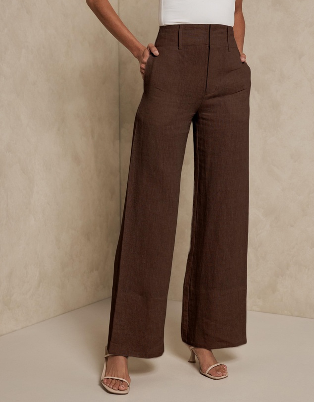AERE - Linen Wide Leg Pants With Deep Waist Band