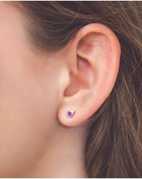 Georgini - Natural Amethyst And Two Natural Diamond February Silver Earrings