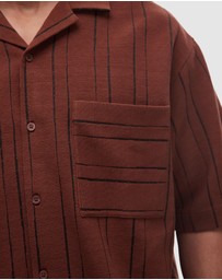 Topman - Oversized Fit Textured Stripe Button Through Polo