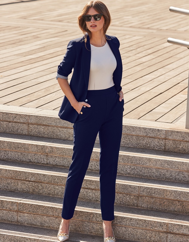Sosandar - Side Button Tapered Leg Trousers
